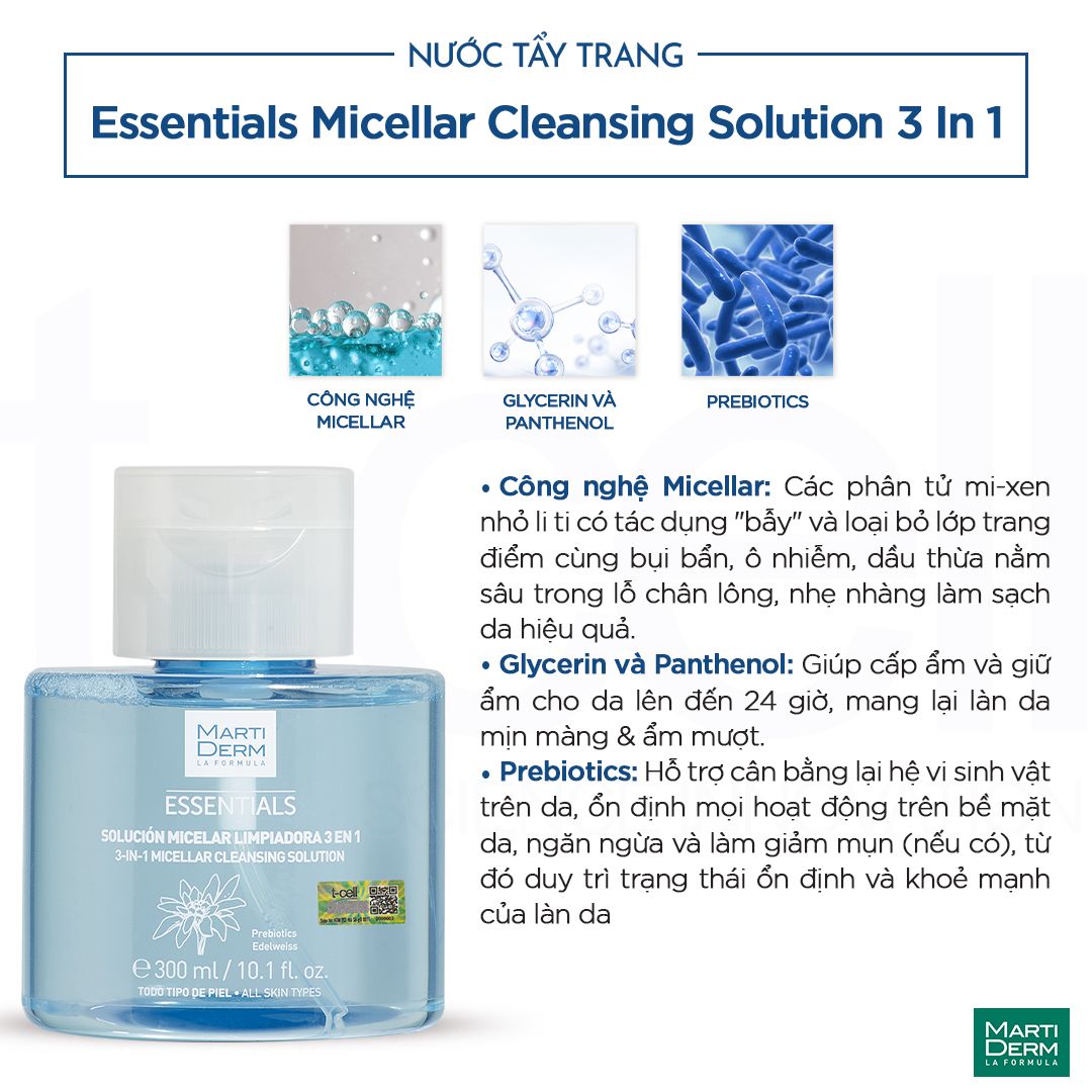  Nước Tẩy Trang - Martiderm Essentials Micellar Cleansing Solution 3 In 1 