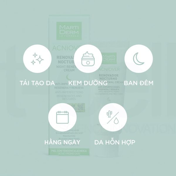  Kem Dưỡng Tái Tạo Ban Đêm Cho Da Dầu Mụn - MartiDerm Acniover Night Renewal Cream (40ml) 