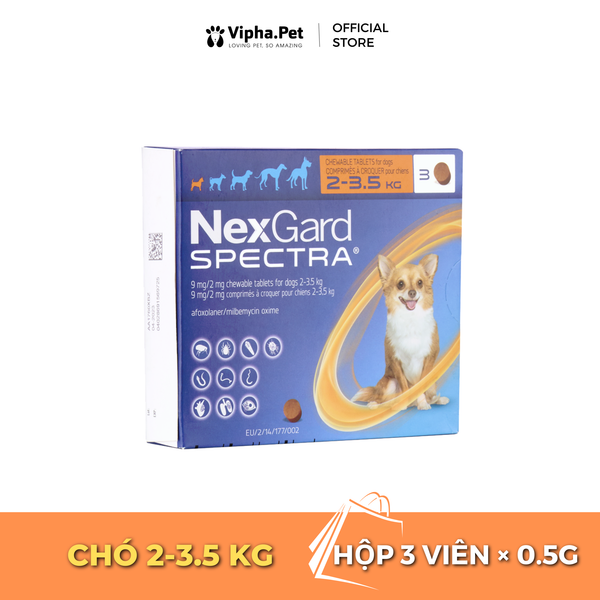 NexGard SPECTRA - Viên nhai phòng & trị nội, ngoại ký sinh dành cho chó size XS (2 - 3,5kg)