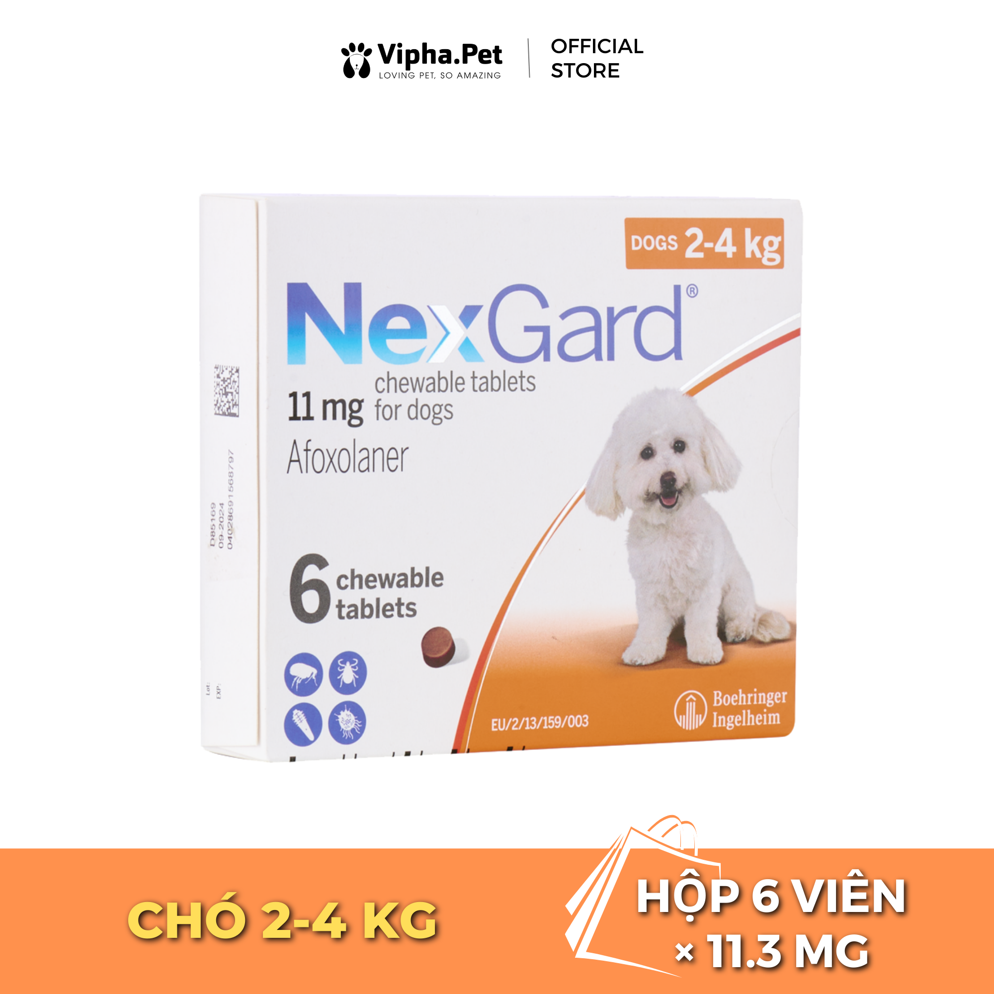  NEXGARD - Viên nhai phòng & trị ve, rận, bọ chét, ghẻ demodex, sarcoptes dành cho chó size S (2-4kg) 