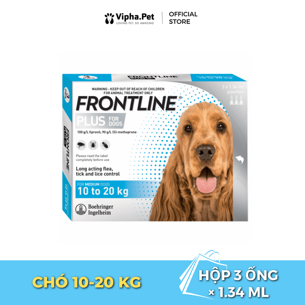 FRONTLINE® PLUS FOR DOGS Tuýp nhỏ gáy phòng & trị ve, rận, bọ chét (trứng, ấu trùng, con trưởng thành) cho chó size M (10-20kg)