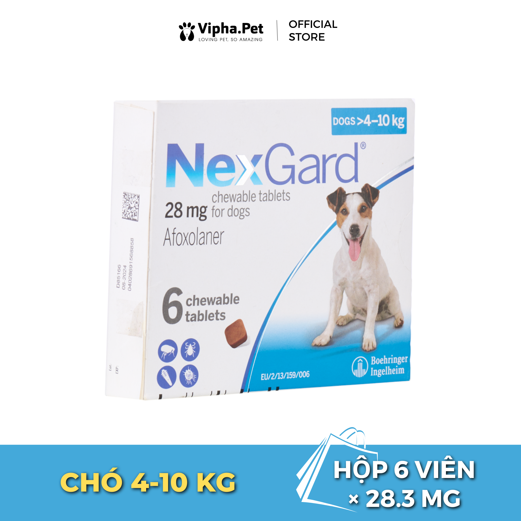  NEXGARD - Viên nhai phòng & trị ve, rận, bọ chét, ghẻ demodex, sarcoptes dành cho chó size M (4-10kg) 