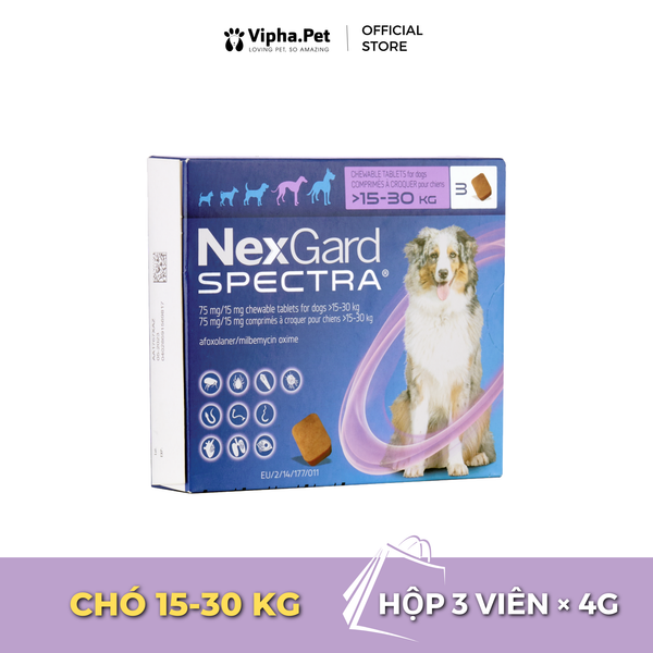 NexGard SPECTRA - Viên nhai phòng & trị nội, ngoại ký sinh dành cho chó size L (15 - 30kg)