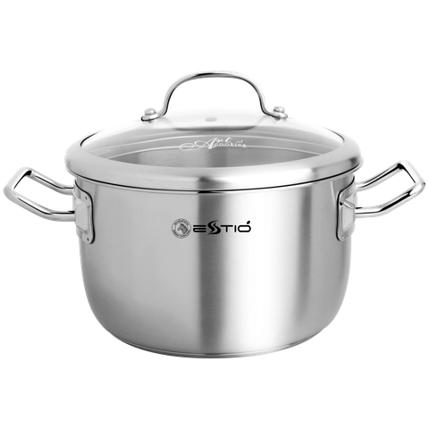 Nồi Inox Estio Pro 3 đáy 18cm, 2.5L nắp kính - 162241 || Estio Pro 3-layer-bottom Stainless Steel Pot with glass lid 18cm 2.5L - 162241