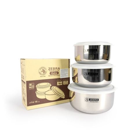 Bộ 3 thố Inox 304 nắp nhựa PP Zebra - 184109