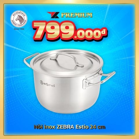 Nồi Inox Zebra Estio 24cm - 162294 (Shiny) || Zebra Estio Stainless Steel Pot 24cm - 162294 (Shiny)