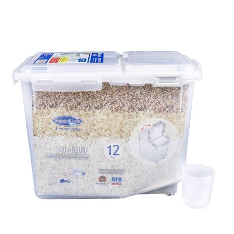 Thùng nhựa đựng gạo 12kg - 225x375x280mm - 6043 || Plastic Rice Storage Container 12kg - 225x375x280mm - 6043