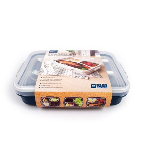 Hộp cơm 3 ngăn Micronware 900ml kèm muỗng nĩa - 6236