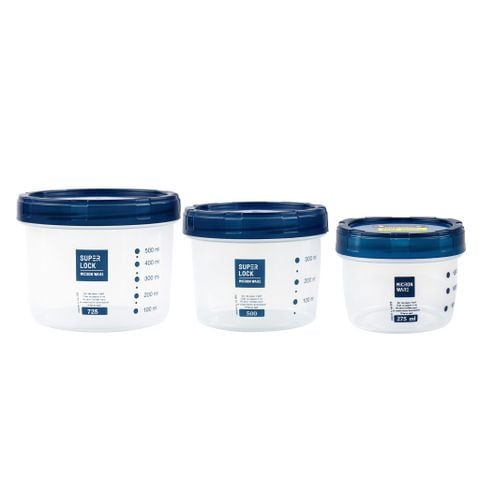Bộ 3 hộp nhựa tròn kín hơi, kháng khuẩn (9630 + 9631 + 9632) - 9632/3 || Set of plastic cylinder containers 9632/3 (9630 + 9631 + 9632)