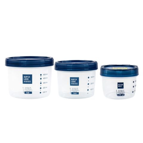 Bộ hộp nhựa tròn, cao 9632/3 (9630 + 9631 + 9632) || Set of plastic cylinder containers 9632/3 (9630 + 9631 + 9632)