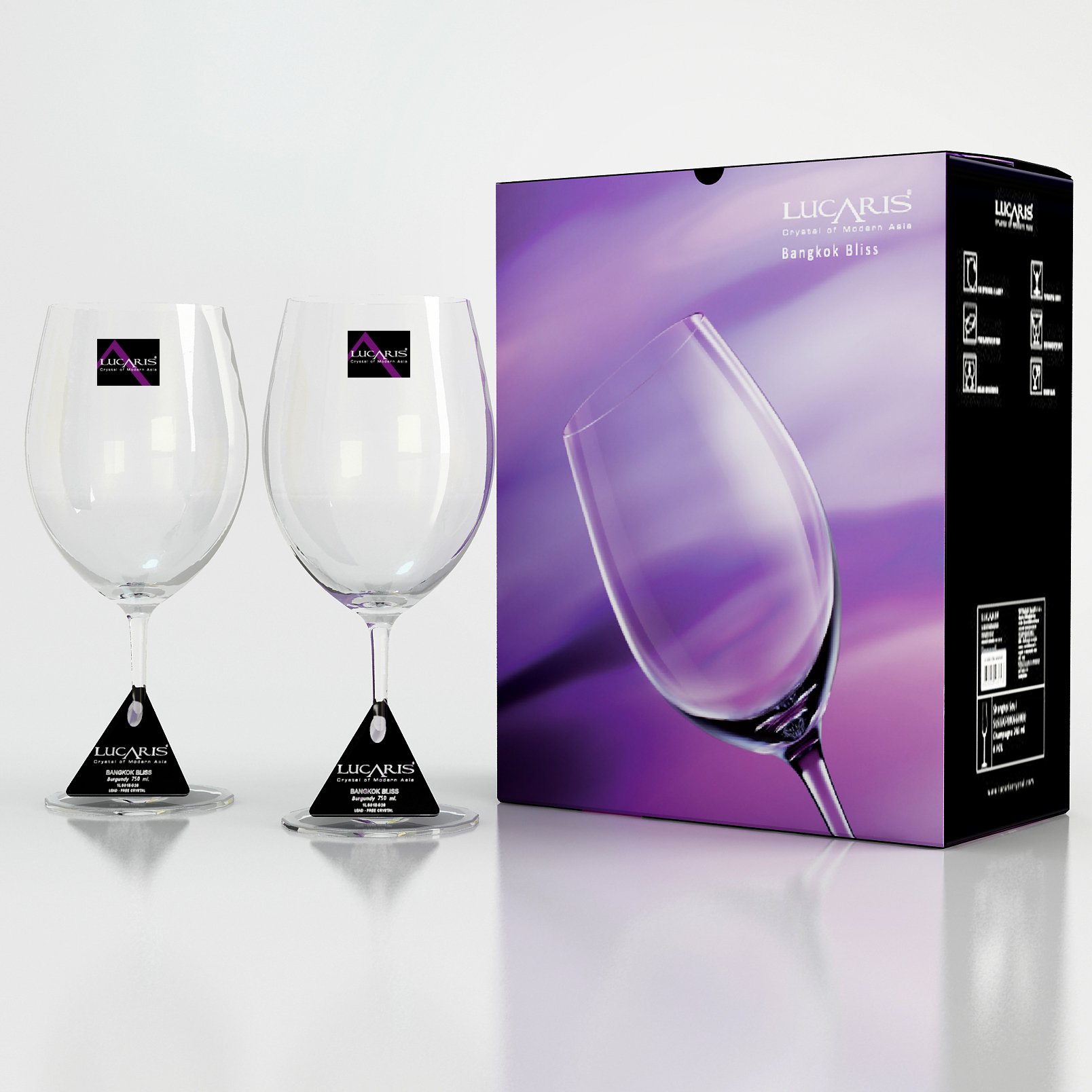 Giới thiệu về sản phẩm LY PHA LÊ BANGKOK BLISS BORDEAUX 745ML Tô Thủy Tinh PAIR PARADIS 4.5/8 - BT11