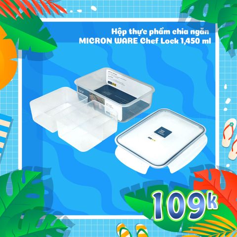 Hộp thực phẩm chia ngăn Chef Lock 1450ml - 3 ngăn - 0004-3 || Chef Lock Plastic Food Container with 3 Compartments 1450ml - 0004-3