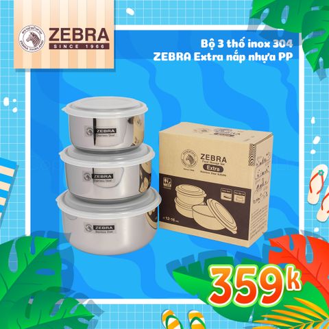 Bộ 3 thố Inox 304 nắp nhựa PP Zebra - 184151 - CGX