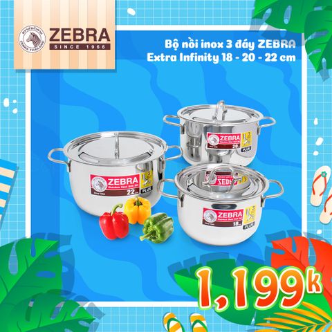 Bộ nồi 3 đáy Extra Infinity (0.6mm) 18cm - 20cm - 22cm - 180827 || Extra Infinity 3-layer-bottom cookware set (0.6mm) 18cm - 20cm - 22cm