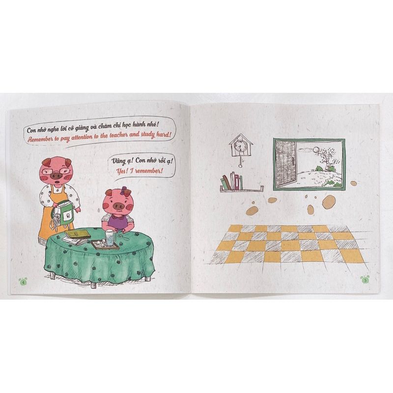 Sách Cho Bé - Rèn Luyện Thói Quen Tốt - Biết Lắng Nghe Nhé, Lợn Hồng (song ngữ Anh - Việt)