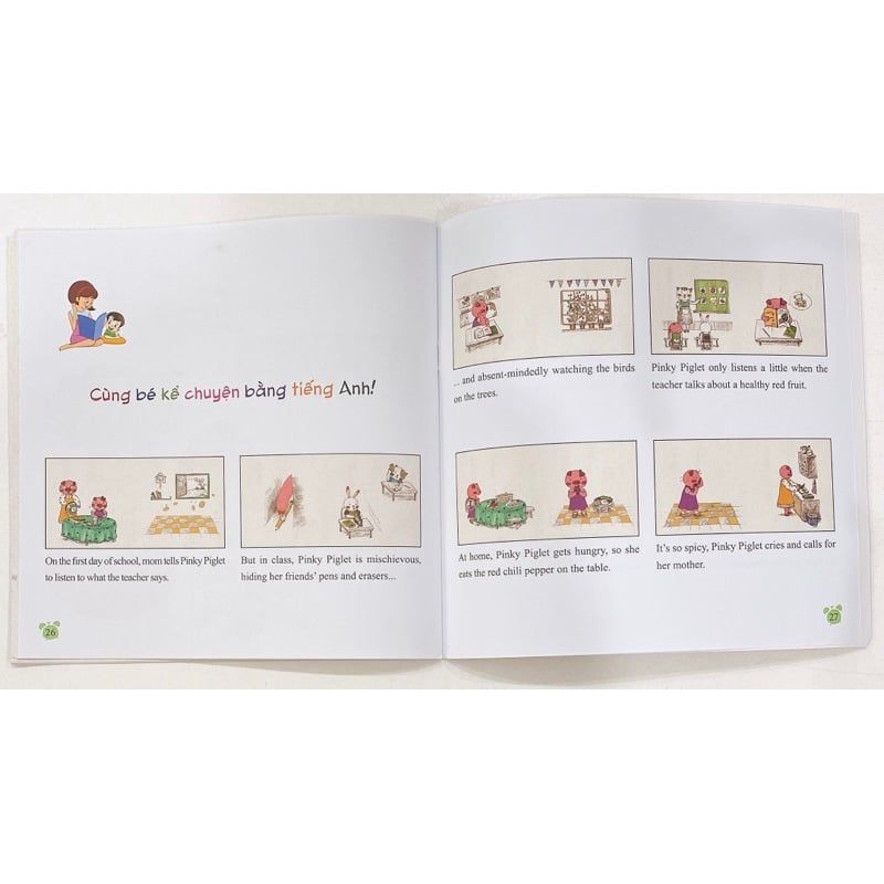 Sách Cho Bé - Rèn Luyện Thói Quen Tốt - Biết Lắng Nghe Nhé, Lợn Hồng (song ngữ Anh - Việt)
