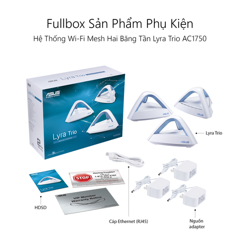  Lyra Trio Router MAP - AC1750 (3PK) (MESH WI-FI), Chuẩn AC1750 AiMesh 360 WIFI Mesh, 2 băng tần, AiProtection 