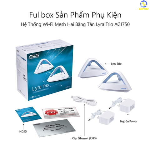  Lyra Trio Router MAP - AC1750 (2PK) (MESH WI-FI), Chuẩn AC1750 AiMesh 360 WIFI Mesh, 2 băng tần, AiProtection 