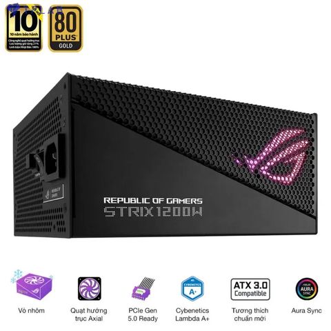  Nguồn máy tính ASUS ROG STRIX 1200W Gold Aura Edition Gaming – PCIe 5.0 support, 80 plus Gold (ROG-STRIX-1200W-AURA) 