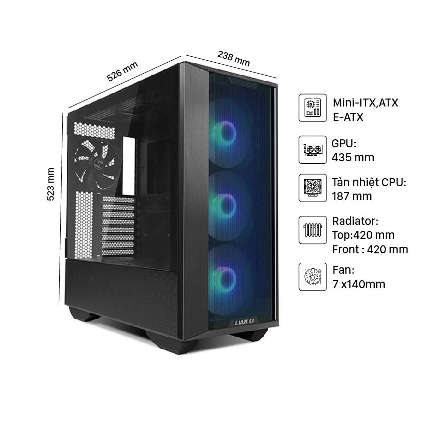 Vỏ Case LIAN-LI LANCOOL III MESH BLACK Chính Hãng Giá Rẻ– TPLAB