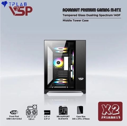  CASE VSP X2 AQUANAUT PREMIUM GAMING M-ATX BLACK 