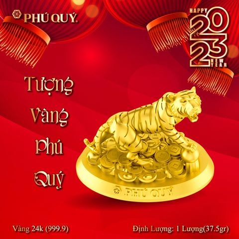 Hổ vàng 24K (999.9) - Tượng con giáp Phú Quý