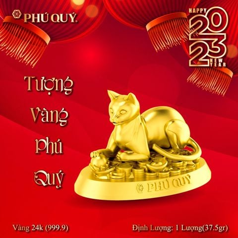 Mèo vàng 24K (999.9) - Tượng con giáp Phú Quý