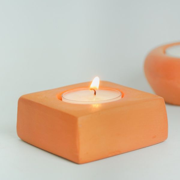  Đế Bỏ Nến Tealight Đất Nung Hình Vuông - DN34 