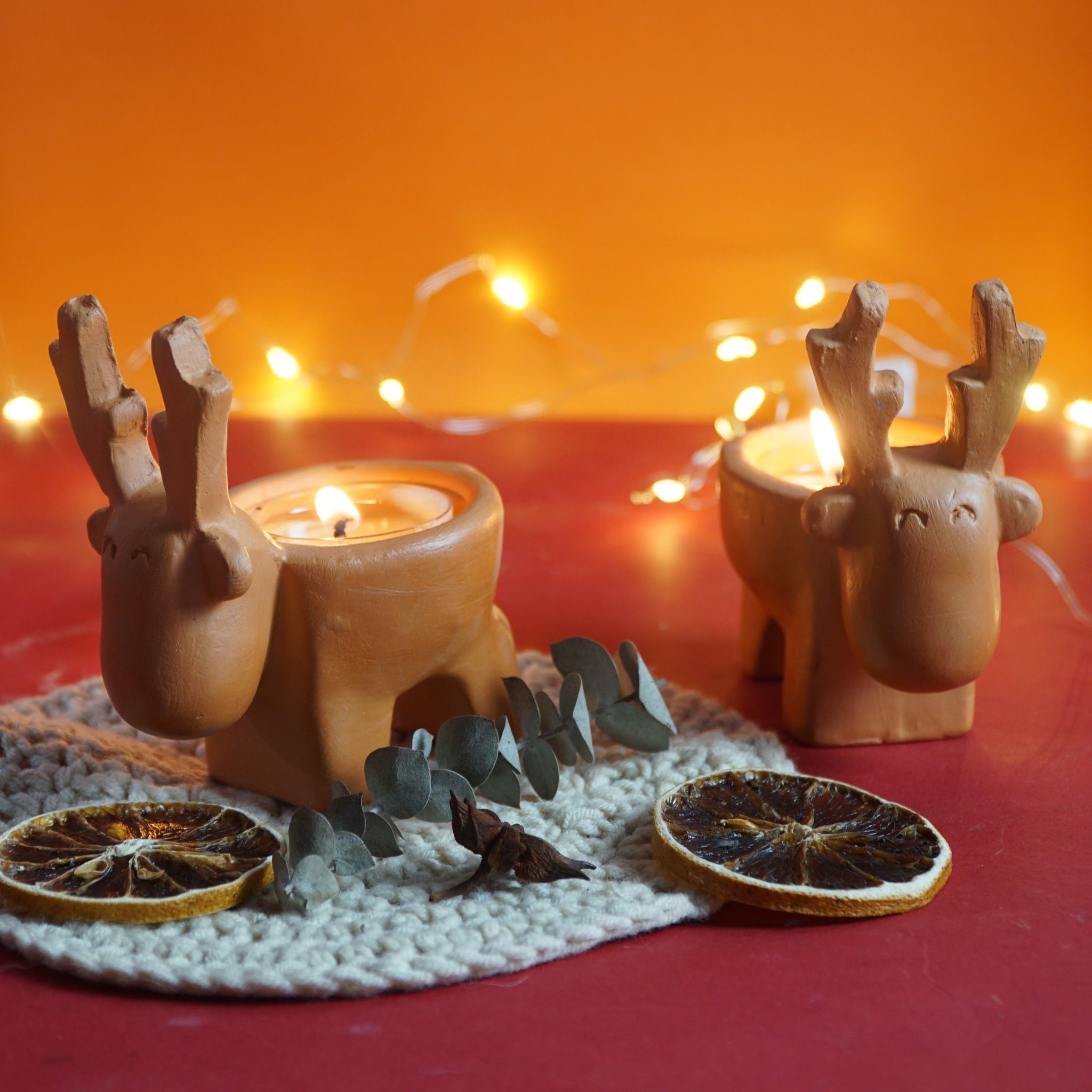  Đế Bỏ Nến Tealight Đất Nung - Hình Con Tuần Lộc - DN36 