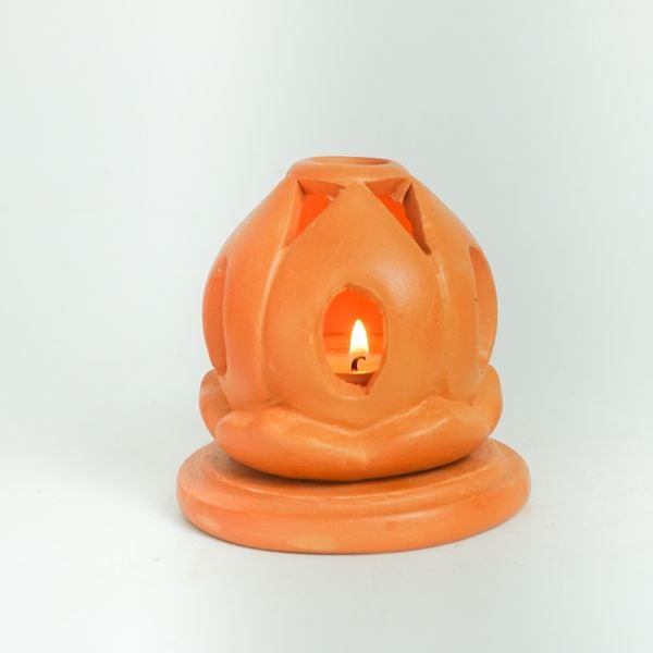  Đèn Đốt Nến Đất Nung Hoa Sen - Candle Holder - DN47 