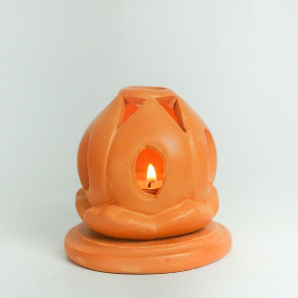  Đèn Đốt Nến Đất Nung Hoa Sen - Candle Holder - DN47 