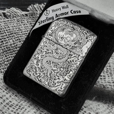 BẬT LỬA ZIPPO AMOR BẠC ĐÚC NGUYÊN KHỐI STERLING CHỦ ĐỀ RỒNG VÂN MÂY 5 MẶT ZB9