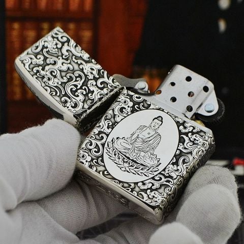 Bật lửa Zippo Bạc nguyên khối khắc Phật Như Lai 5 mặt - ZB12