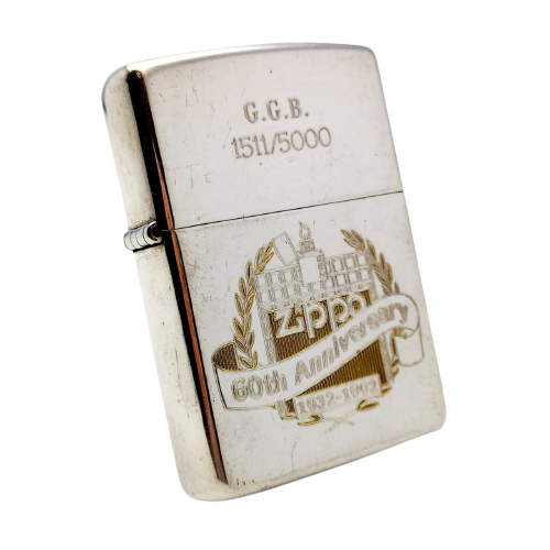 Bật Lửa Zippo Bạc Khối Sterling Chữ Xéo Bản Kỷ Niệm 60 Năm 1932 - 1992 Thành Lập Hãng 60th Limited 5000 Bản Rất Hiếm Giá Trị Sưu Tầm Cao Used Like New ZBU75