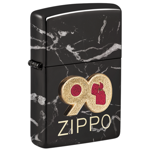 Bật Lửa Zippo 90th kỷ niệm thành lập hãng logo 90 năm mạ vàng nền mạ Pramium vân đá Z310