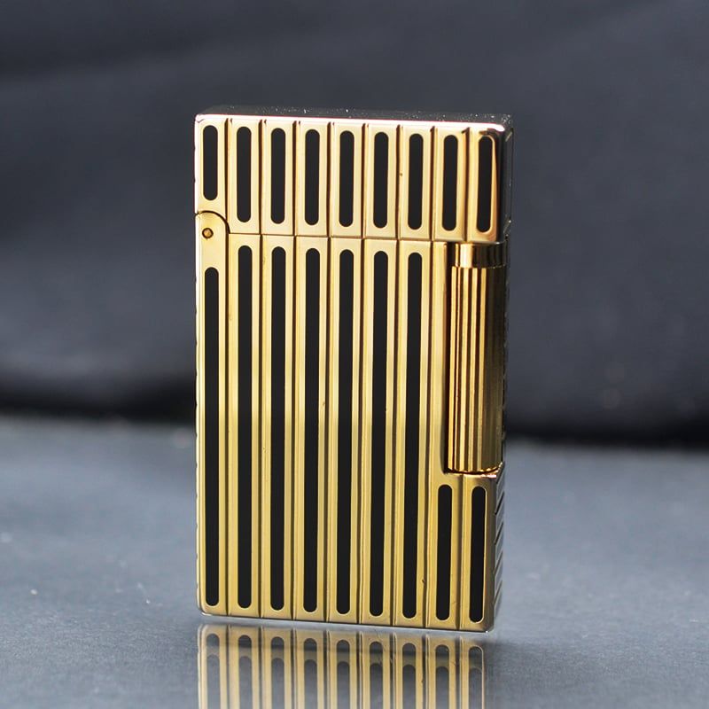 D163 - Bật Lửa Dupont Sơn Mài Đen Mạ Vàng Kẻ Sọc Dưa