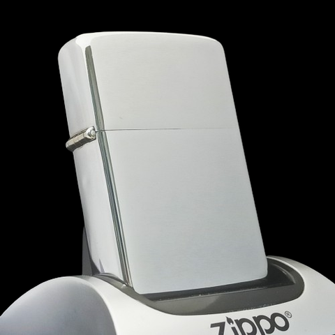 Bật Lửa Zippo Cổ Đồng Khối Mạ Chrome Phay Xước Trơn 2 Mặt Cực Hiếm, Đời 8 Chấm Pat Lệch Năm 1957 ZC193