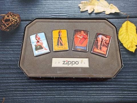 SET BẬT LỬA ZIPPO 4 MẪU CÔ GÁI PINUP ĐỜI XII LA MÃ NĂM 1996 ZS7