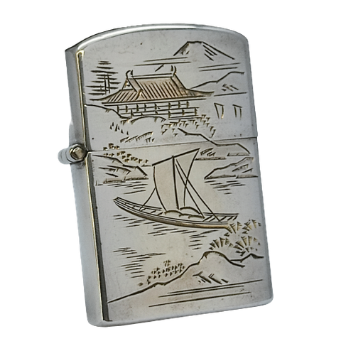 Bật Lửa Bạc Nhật Đúc Nguyên Khối SX Thủ Công Thập Niên 1950s BK19