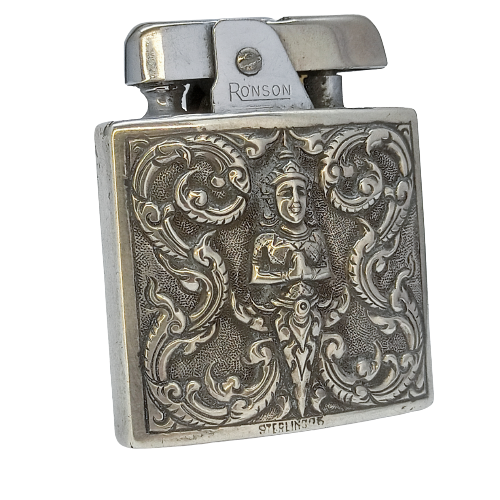 Bật Lửa Cối Ronson Mỹ Bọc Áo Bạc Nguyên Khối SX Thập Niên 1950s BK24