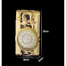 Hột Quẹt Bật Lửa Khò Ga Kiêm Đồng Hồ Khắc Họa Tiết Rồng Vàng, Có Đèn Led Cao Cấp ĐH885
