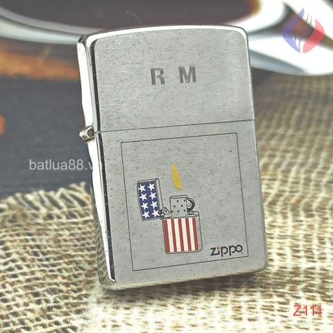 BẬT LỬA ZIPPO CHROME SƠN HẤP NHIỆT CHỦ ĐỀ ZIPPO CỜ MỸ NĂM 2003 Z111