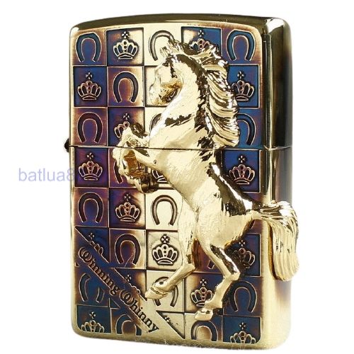 BẬT LỬA ZIPPO USA XUẤT NHẬT MẠ VÀNG NGỰA NỔI NỀN CAFE SANG TRỌNG - ZN95