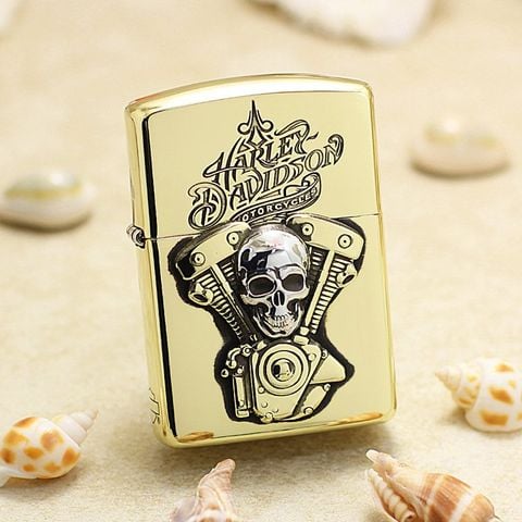 BẬT LỬA ZIPPO ĐỒNG KHỐI AMOR EMBLEM ĐẦU MÁY HARLEY DAVIDSON  ĐẦU LÂU BẢN GIỚI HẠN ZN98