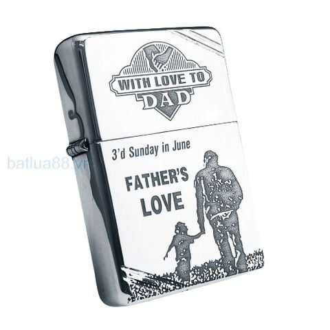 BẬT LỬA ZIPPO BẠC ĐÚC NGUYÊN KHỐI STERLING CHẶT GÓC CHỦ ĐỀ CHA VÀ CON ZB39