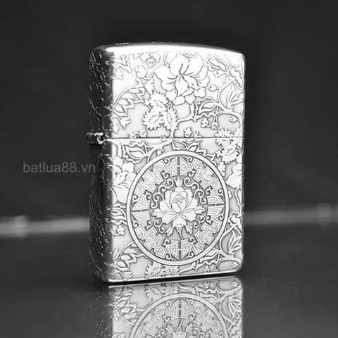 BẬT LỬA ZIPPO BẠC ĐÚC NGUYÊN KHỐI STERLING CHỦ ĐỀ HOA MẪU ĐƠN 4 MẶT ZB43