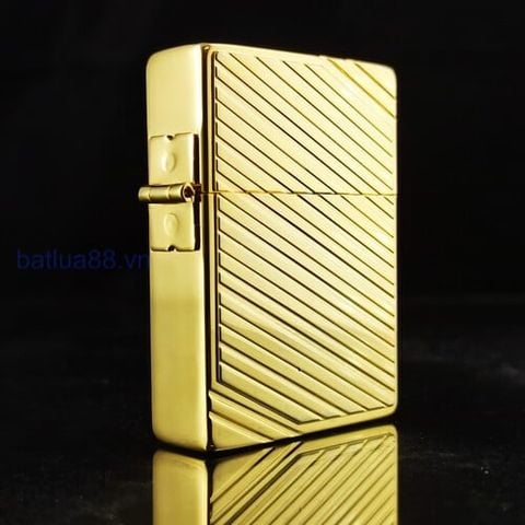 BẬT LỬA ZIPPO REPLICA 1935 ĐỜI ĐẦU 08 MẠ VÀNG CHẶT GÓC EMBLEM SỌC XÉO RẤT HIẾM - ZN105