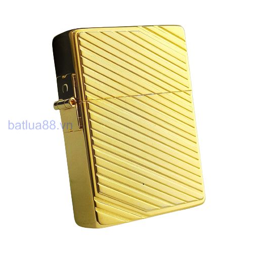 BẬT LỬA ZIPPO REPLICA 1935 ĐỜI ĐẦU 08 MẠ VÀNG CHẶT GÓC EMBLEM SỌC XÉO RẤT HIẾM - ZN105