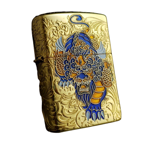 BẬT LỬA ZIPPO MẠ VÀNG BẢN AMOR VỎ DÀY KỲ LÂN TÀI LỘC MAY MẮN TRÊN NỀN HOA VĂN KÍN 5 MẶT - ZN106