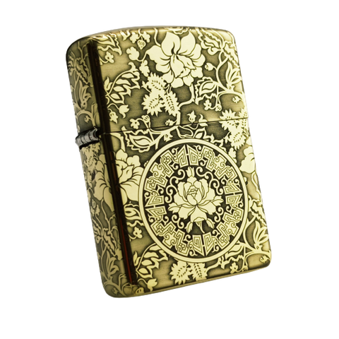 BẬT LỬA ZIPPO BRASS ĐỒNG KHỐI HOA MẪU ĐƠN BẢN AMOR  KHẮC 4 MẶT ZKB73